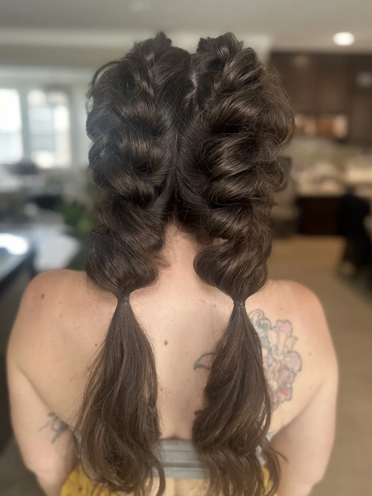 My long bubble braid hairstyle, viewed from behind.