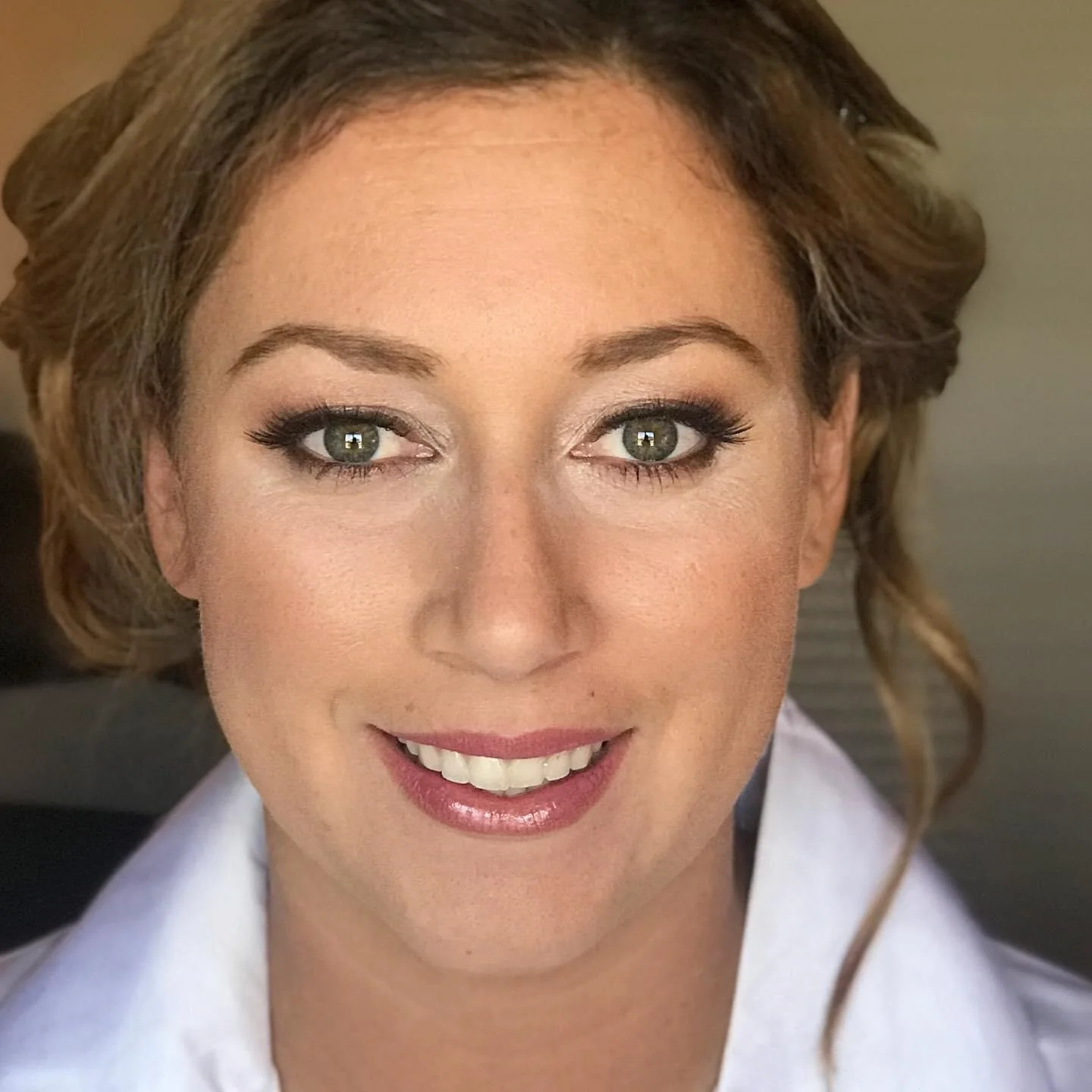My airbrush bridal makeup and softly curled hair on Gabrielle.