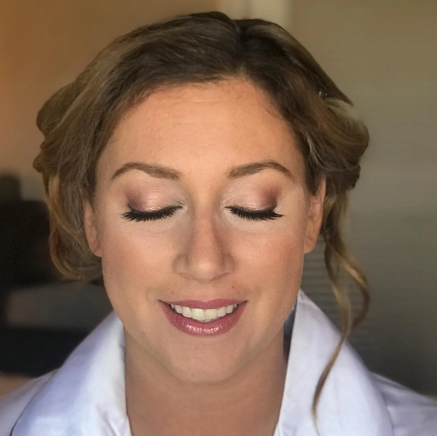 My finished eye makeup on Gabrielle with her eyes closed.